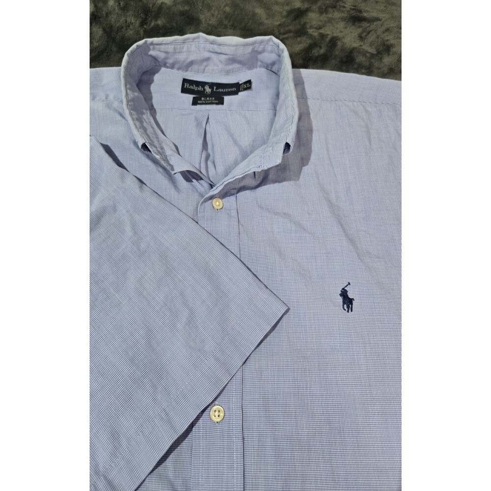 🐎  Polo Ralph Lauren  Button Down Shirt Mens XL Blue Check Blake Cotton **